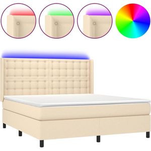 vidaXL - Boxspring - met - matras - en - LED - stof - crèmekleurig - 160x200 - cm