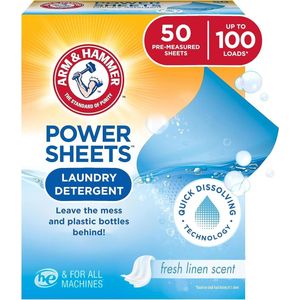 Arm & Hammer Power Sheets Wasmiddel - Fresh Linen - 50 stuks - Wasmiddeldoekjes - Plasticvrij - Biologisch - Tot 100 Kleine Wasbeurten