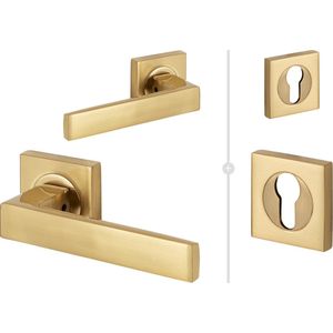 Eliot® VICTORIA deurklink set op rozet - mat goud - incl. profielcilinder rozetten