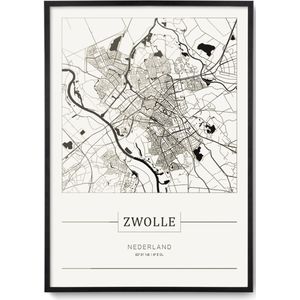 Stadskaart Zwolle - Plattegrond Zwolle – city map – muurdecoratie 30 x 40 cm in lijst