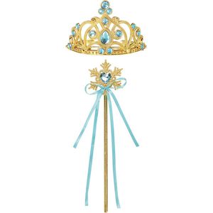 Het Betere Merk - Prinsessen Speelgoed meisje - Prinses Kroon (Tiara) - Toverstaf - Prinsessen Handschoenen - Voor bij je Verkleedkleding - Blauw - Goud