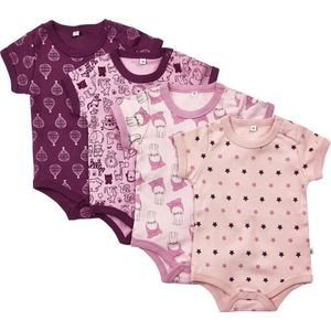 Pippi Rompers Korte Mouw Meisjes Katoen Roze/paars 4 Stuks Mt 68