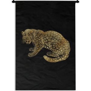 Wandkleed Vintage Afrikaanse dieren - Vintage afbeelding van een Afrikaanse jaguar in het goud op een witte achtergrond Wandkleed katoen 120x180 cm - Wandtapijt met foto XXL / Groot formaat!
