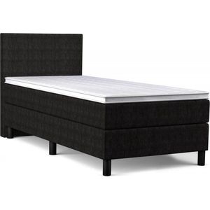 Beddenbriljant Boxspring Bravo - 80x200 - Zwart - Bonellvering - Stof - Inclusief Topper - Bed compleet