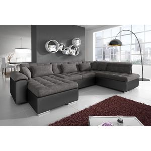 Hoekbank Nicoreta - Antraciet - Zwart - Links - Leer - Stof - ACTIE