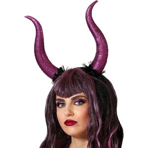 Halloween/horror verkleed diadeem/tiara - grote duivel hoorns - kunststof - dames/meisjes