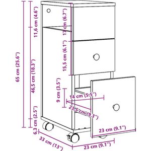 vidaXL - Badkamerkast - smal - met - wielen - bewerkt - hout - betongrijs