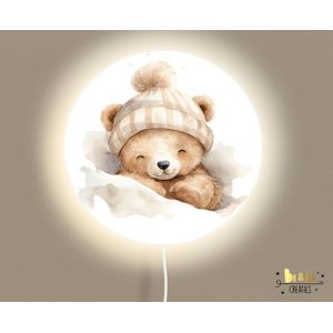 Ronde wandlamp beer met muts-lamp-beer-sfeerverlichting-kinderkamerdecoratie-woonaccessoires