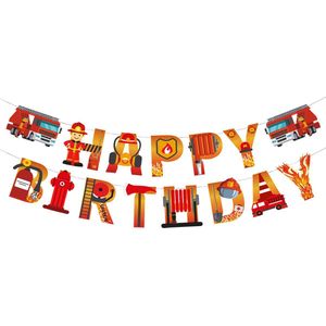 Happy Birthday Slinger Kinderfeestje Verjaardag Versiering Brandweer Versiering Brandweer Slinger - Rood