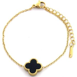 Aurélia Luxe Klaver armband - Goudkleurig Zwart Goud - minimalistisch -bloemetje -1 stuk 13 mm klavertje vier - roestvrijstaal