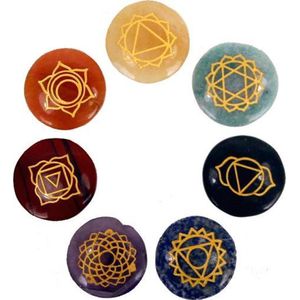 SET 7 chakra symbolen ronde halfedelstenen - 3.5 - Edelsteen - S