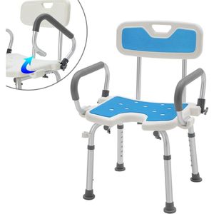 Aufun Douchestoel - Dunimed Douchekruk met Antislip - Aluminium in Hoogte Verstelbare 73-86 cm Badkruk - Douchehulp Badzitje Douchekruk - Toiletverhoger Anti-Slip Voeten Badzitje