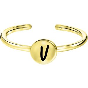 Lucardi Dames Ring goldplated disc alfabet - Ring - Cadeau voor vrouwen - Echt Zilver - Goudkleurig