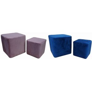 Voetensteun DKD Home Decor Marineblauw Licht Roze Hout Plastic Fluweel Stads 36 x 36 x 35 cm (2 Stuks)