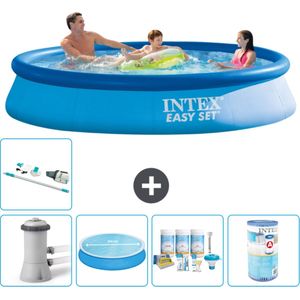 Intex Rond Opblaasbaar Easy Set Zwembad - 366 x 76 cm - Blauw - Inclusief Pomp Solarzeil - Onderhoudspakket - Filter - Stofzuiger