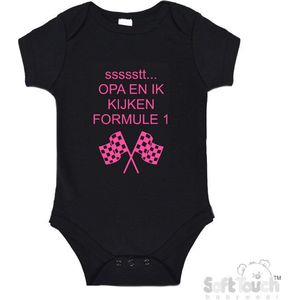 100% katoenen Romper ""ssssstt Opa en ik kijken Formule 1"" Unisex Katoen Zwart/roze Maat 62/68