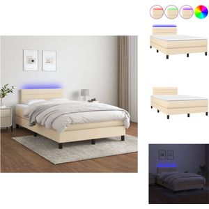 vidaXL Boxspring Crème - 203 x 120 x 78/88 cm - Inclusief Matras en LED - Bed