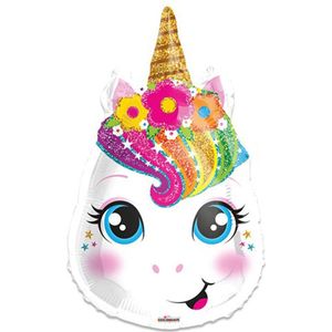Folieballon - Unicorn head - Eenhoorn hoofd - 46 cm - regenboog - wit - meisjes - verjaardag