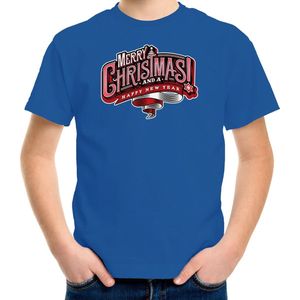 Merry Christmas Kerstshirt / Kerst t-shirt blauw voor kinderen - Kerstkleding / Christmas outfit 140/152