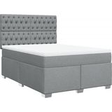 vidaXL - Boxspring - met - matras - stof - lichtgrijs - 140x200 - cm