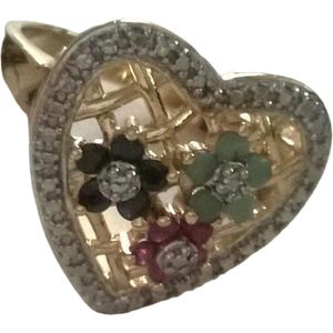 Gemstones-silver natuursteen ring 18 mm hart 925-zilver 14 K verguld met : smaragd-robijn-saffier