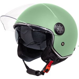 VINZ Pavia Scooter Helm met Zonnevizier / Jethelm / Brommer Helm / Motorhelm / Scooterhelm Retro / Snorfiets helm / Snorscooter helm - Geschikt Voor Helmplicht Blauw Kenteken - Mint