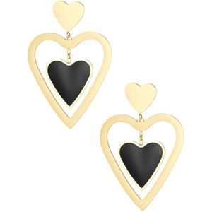 Dubbele hartjes oorbellen - goud/zwart