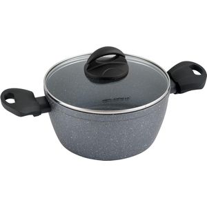 Lava Stone hoge kookpot inductie 20cm, 2,4 L, aluminium, glazen deksel, antiaanbaklaag gemaakt van 5 lagen lavasteen, PFOA-vrij, geschikt voor alle soorten fornuizen, glaskeramiek, elektrisch, gas