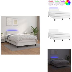 vidaXL Boxspring - Boxsprings - Bed - Slaapmeubel - Boxspring met matras en LED kunstleer wit 120x200 cm