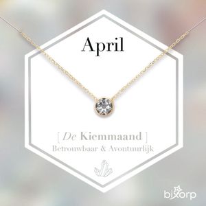 Bixorp Geboortesteen Ketting April - 18k Goud Verguld Roestvrij Staal met Zirkonia Hanger - Stainless Steel - Diamant