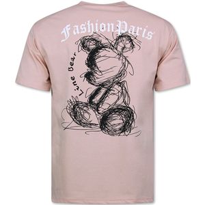 Heren Tshirt met Opdruk - Oversized T shirt Heren - T shirt Heren Grappig - Bear - 691 - Roze