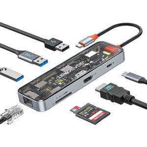 8-in-1 USB C naar HDMI Multiport Adapter - Gigabit Ethernet 100W PD - 2 USB-A 5 Gbps - USB2.0 TF/SD Card Reader - USB C Dock voor MacBook Air/Pro - Type-C apparaten.