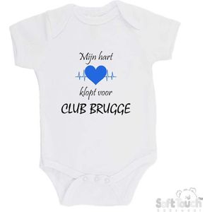 100% katoenen Romper ""Mijn hart klopt voor Club Brugge"" Unisex Katoen Wit/Zwart/Blauw/Zwart Maat 56/62