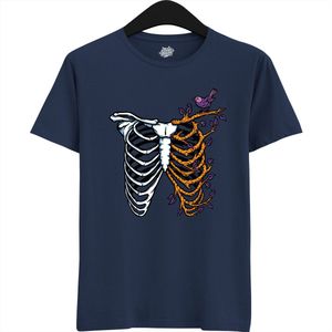 Bones And Branches Ribcage - Halloween Ribbenkast Dames / Heren Unisex T-shirt - Grappig Kostuum Shirt Idee Volwassenen - T-Shirt - Unisex - Navy Blauw - Maat XXL