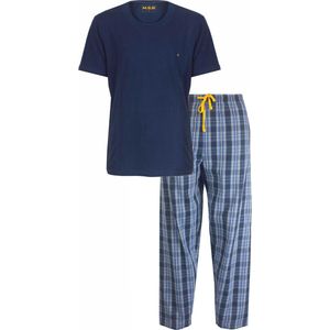 MEQ Heren Pyjama Set - Korte Mouwen - 100% Katoen - Navy Blauw - Maat XXL