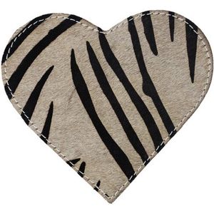 Set 6 stuks - Onderzetter Koehuid Hart Zebra 14 cm