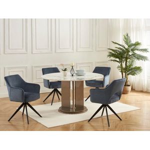 Set van 2 draaistoelen met armleuningen van stof en zwart metaal - Blauw - KONYA L 58 cm x H 84 cm x D 59 cm