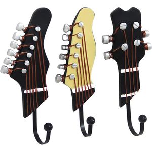 Vintage gitaarvormige decoratieve haak rek kledinghanger voor hangende kleding jassen handdoeken sleutels hoeden metaal hars haken muur gemonteerd zwaar (3-pack)