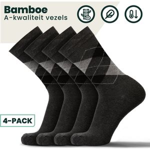 Bamboe Sokken | Geruite Sokken | Anti-zweet Sokken | Naadloze Sokken | Heren Sokken | Dames Sokken | 4 Paar - Antraciet | Maat: 43-45 | Merk: Bamboosa