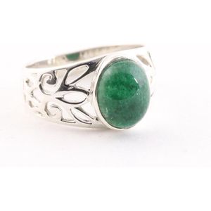 Opengewerkte zilveren ring met jade - maat 19.5