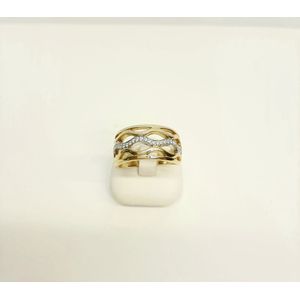Geel/witgouden damesring - 14 karaat - diamant - uitverkoop Juwelier Verlinden St. Hubert - van €1990,= voor €1195,=