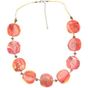 Behave Ketting oranje met grote platte kralen 65 cm