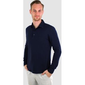 Vercate - Heren Polo Lange Mouw - Strijkvrij Poloshirt - Marine Blauw - Navy - Slim Fit - Excellent Katoen - Maat M