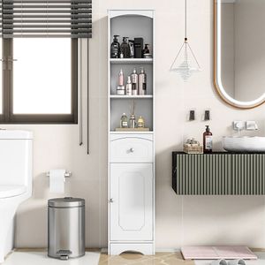 Sweiko badkamermeubel, badkamermeubel met één lade, verstelbare planken, open vak, 34 x 24 x 170 cm, klassiek wit