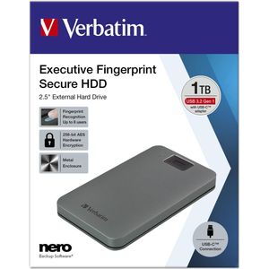 Verbatim Executive Fingerprint Secure 1 TB Externe harde schijf (2,5 inch) USB 3.2 Gen 1 (USB 3.0) Grijs 53652