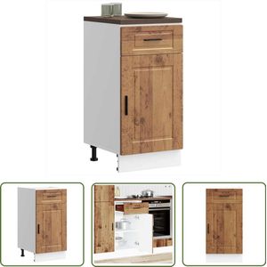 The Living Store Keuken onderkast Porto bewerkt hout oud houtkleurig - Keukenonderkast - Houten Keukenkast - Opslagruimte Keuken - Houtlook Keuken - Vintage Keuken