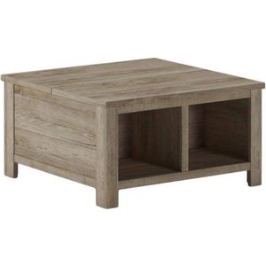 Hulsen Salontafel met Opberg Box - Vierkant - Hout Look - Salontafel met Opbergruimte - 90 x 90 x 40 cm - Landelijk