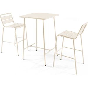 Oviala - Set bartafel en 2 hoge stoelen in ivoor - Palavas