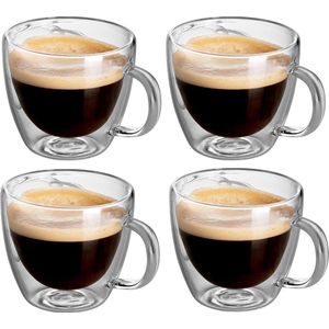 Glasrijk® Dubbelwandige espresso glazen - 80 ml - 4 stuks - Espresso kopjes - Espresso kopjes dubbelwandig - Espresso glazen - Espressokopjes - Dubbelwandige glazen