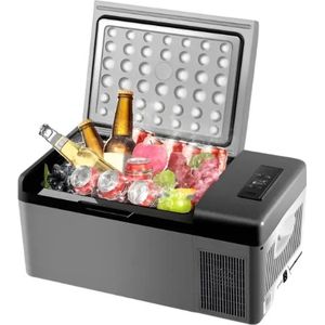 Vevor - Mini koelkast - Mini koelkast voor drankjes - Mini auto koelkast - Draagbare koelbox voor kamperen - 15L - 12V/24V DC - 110-240V AC - 45W - Grijs